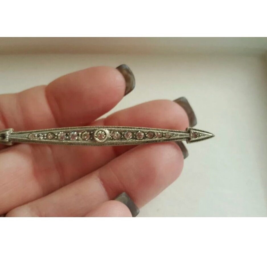 Vintage Antik Art Deco Sterling Silber Weiß Strass Bar Pin Brosche -Af Vintage Antik Art Deco Sterling Silber Weiß Strass Bar Pin Brosche -Af von JewelryGaloreGifts