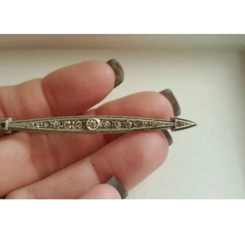 Vintage Antik Art Deco Sterling Silber Weiß Strass Bar Pin Brosche -Af von JewelryGaloreGifts