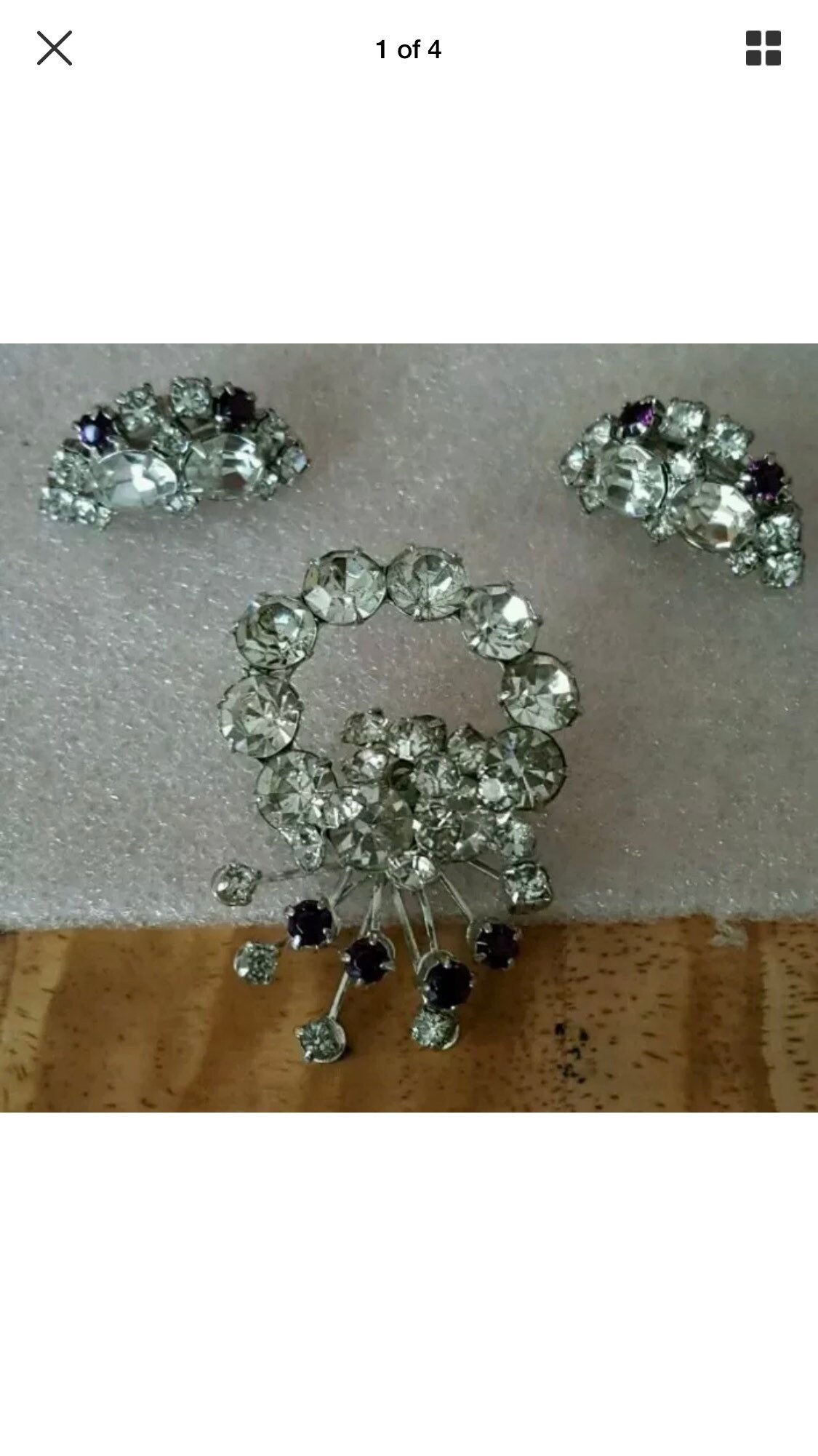 Vintage "By Gale" Klar & Lila Strass Brosche Und Passende Ohrring Set-Af Vintage "By Gale" Klar & Lila Strass Brosche Und Passende Ohrring Set-Af von JewelryGaloreGifts