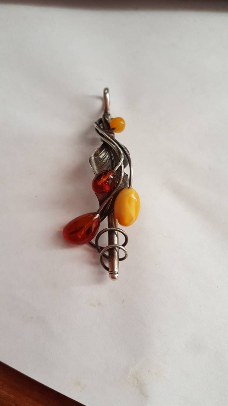 Vintage Sterling Silber Baltik & Butterscotch Bernstein Tropfenförmiger Anhänger von JewelryGaloreGifts