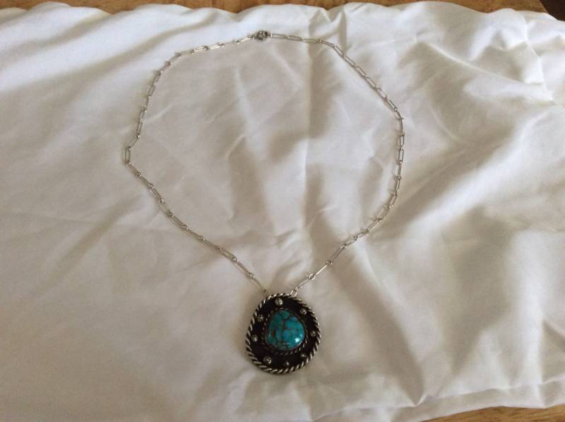 Vintage Sterling Silber Designer Signiert Leonard Fran Türkis Anhänger Halskette von JewelryGaloreGifts