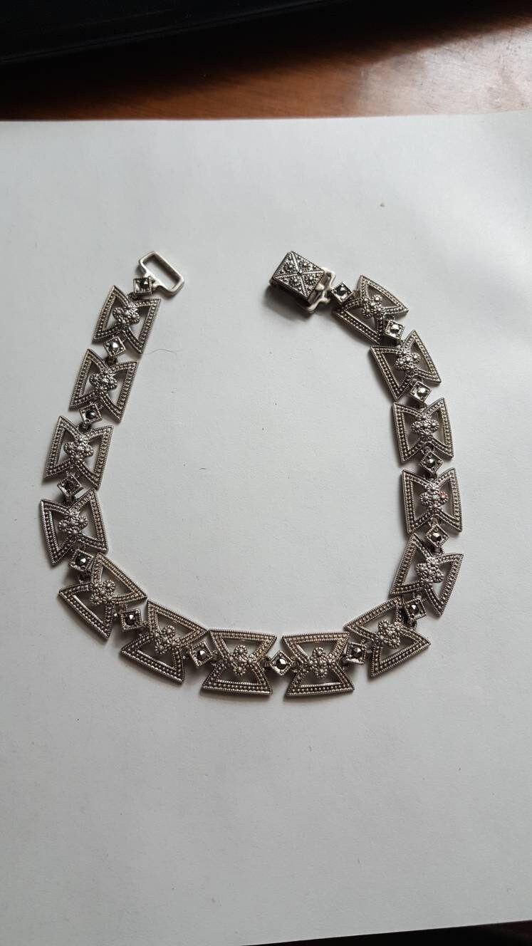 Vintage Sterling Silber Markasit Art Deco Stil Tennis Armband Vintage Sterling Silber Markasit Art Deco Stil Tennis Armband von JewelryGaloreGifts