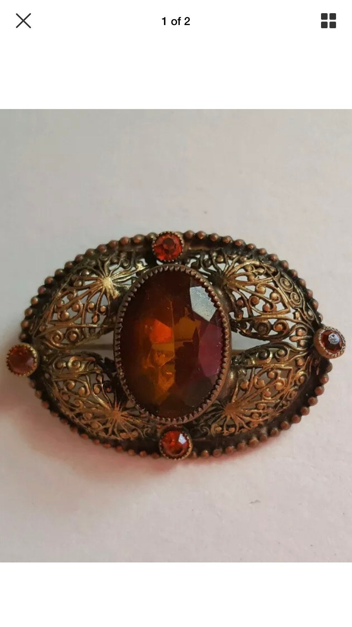 Vintage Verzierte Art Deco-Filigrane Messington-Bernstein-Brosche-Af Vintage Verzierte Art Deco-Filigrane Messington-Bernstein-Brosche-Af von JewelryGaloreGifts