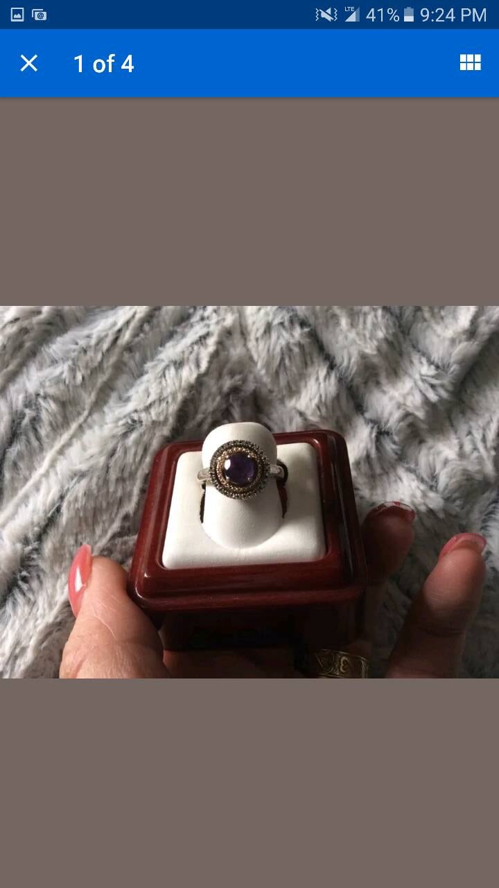 Wunderschöne Sterling Silber & 14K Gelbgold Amethyst Stein Mit Diamant Akzent - Größe 5 von JewelryGaloreGifts