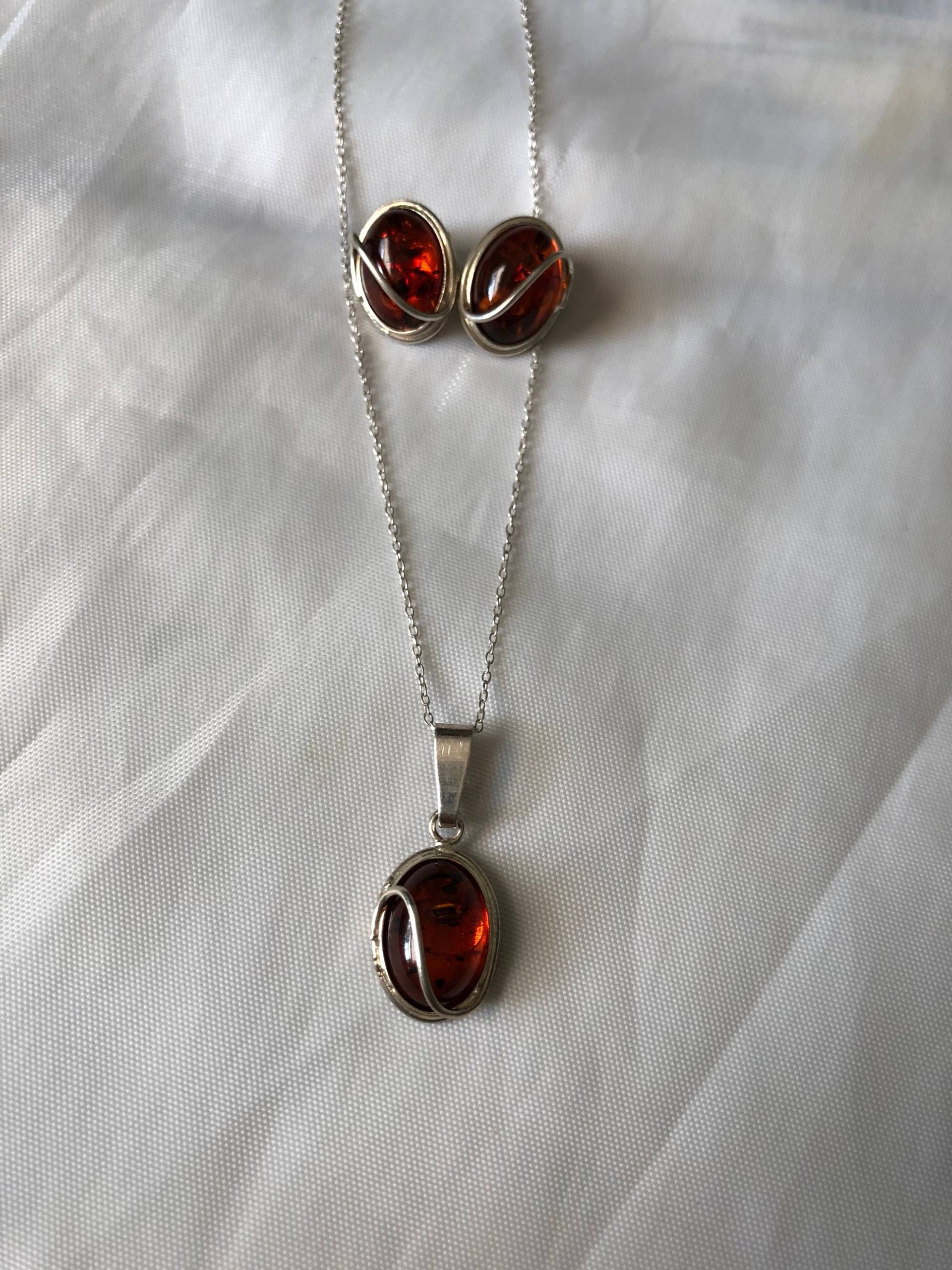 sterling Silber Designer Ps Bernsteinkette & Ohrring Set -Af sterling Silber Designer Ps Bernsteinkette & Ohrring Set -Af von JewelryGaloreGifts