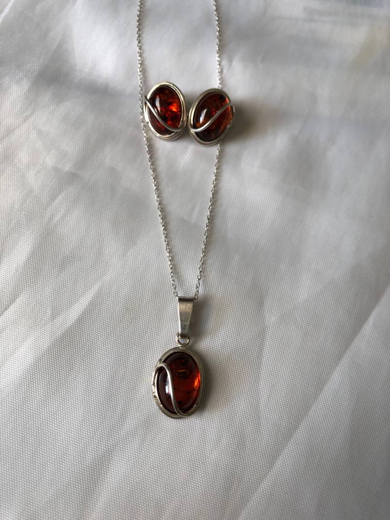 sterling Silber Designer Ps Bernsteinkette & Ohrring Set -Af von JewelryGaloreGifts