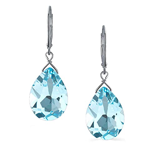 JewelryGift Blaue Farbe 925 Sterling Silber Natürlicher Blauer Topas Birnenförmige Teardrop Dangle Leverback Ohrringe Für Frauen Mädchen von JewelryGift