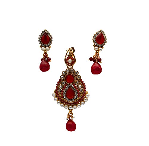 JewelryGift Luxus Anhänger Ohrringe Ohrringe gelb vergoldet mit wunderschönen Edelsteinen besetzt für Mädchen und Damen, Stein, Rot-Kristall von JewelryGift