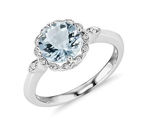 JewelryGift Schmuckgift 925 Sterling-Silber Halo Ring Natural-Blue Topaz Facettierter Edelstein Schöner Design Schmuck Vintage-Stil zu jedem Outfit Ringgröße: 56 von JewelryGift