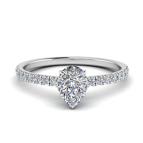 JewelryGift Versteckter Halo Petite Diamond Ring Sterling Silber Erstellt Cubic Zircon Birne Halo Verlobungsringe Zinkeneinstellung Größe 48 Schmuck für Freizeitkleidung von JewelryGift