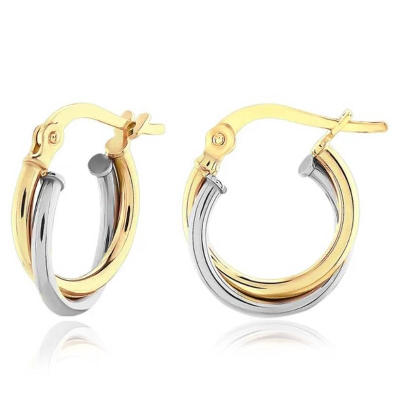14K Gold Zweifarbige Doppelte Linie Twist Hoop Ohrringe/3.15 Mm Weiss, Gelb Oder Roségold Geschenk von JewelryGkrFine