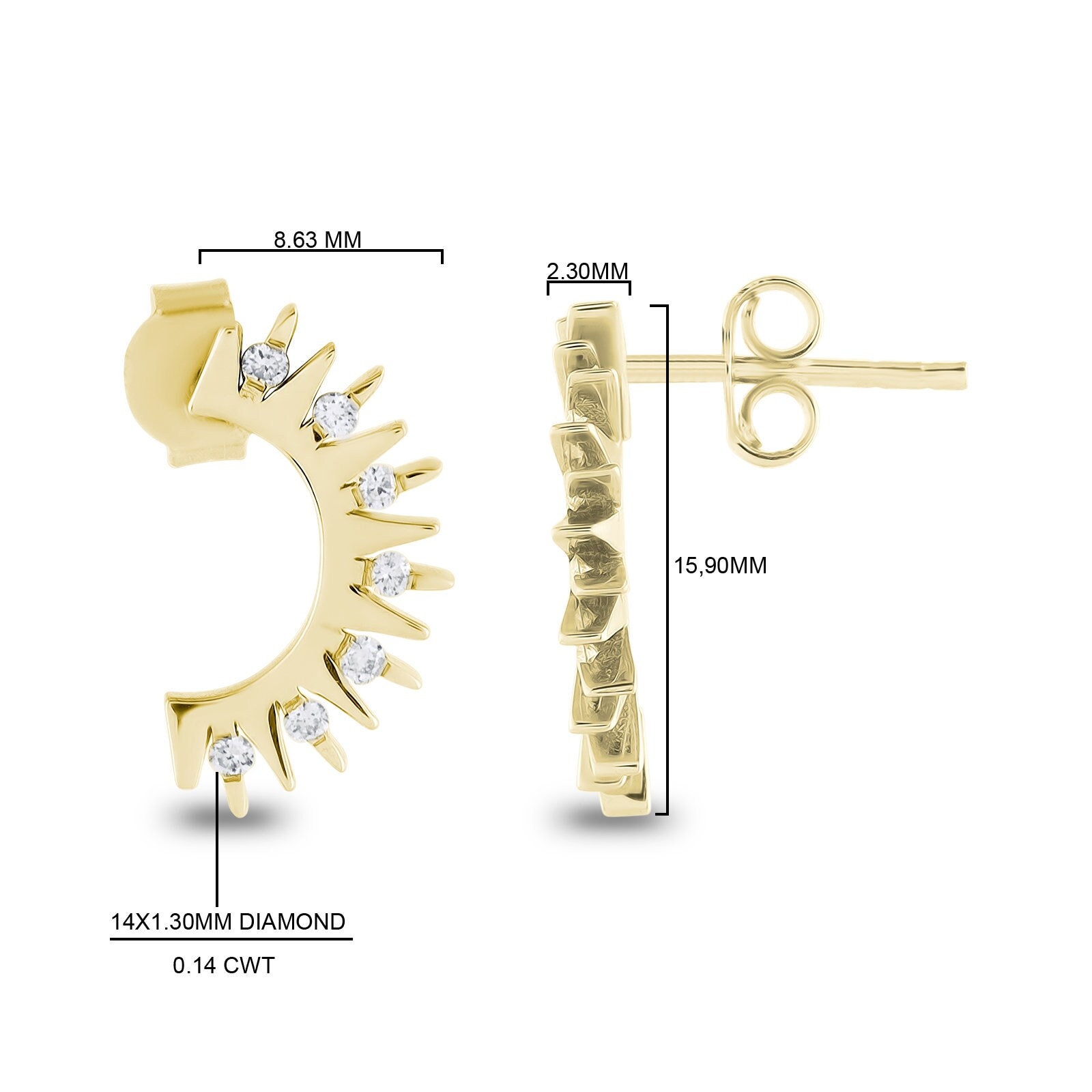 Halbmond Ohrringe/Diamant Ohrstecker Winzige Sternkompass Dorn Geschenk Für Sie Handgemacht Verkauf von JewelryGkrFine