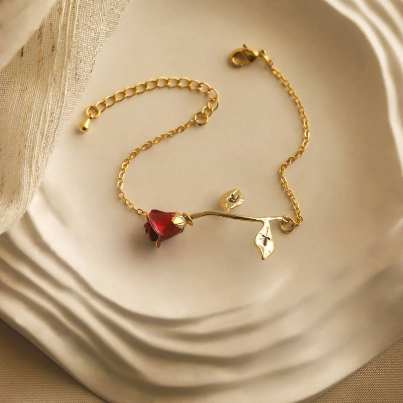 Benutzerdefinierte Rose Armband - Gravierte Blumen Schmuck, Personalisierte Gold Oder Silber Geschenk Für Sie, Mama Geschenk, Die Schöne Und Das von JewelryHills