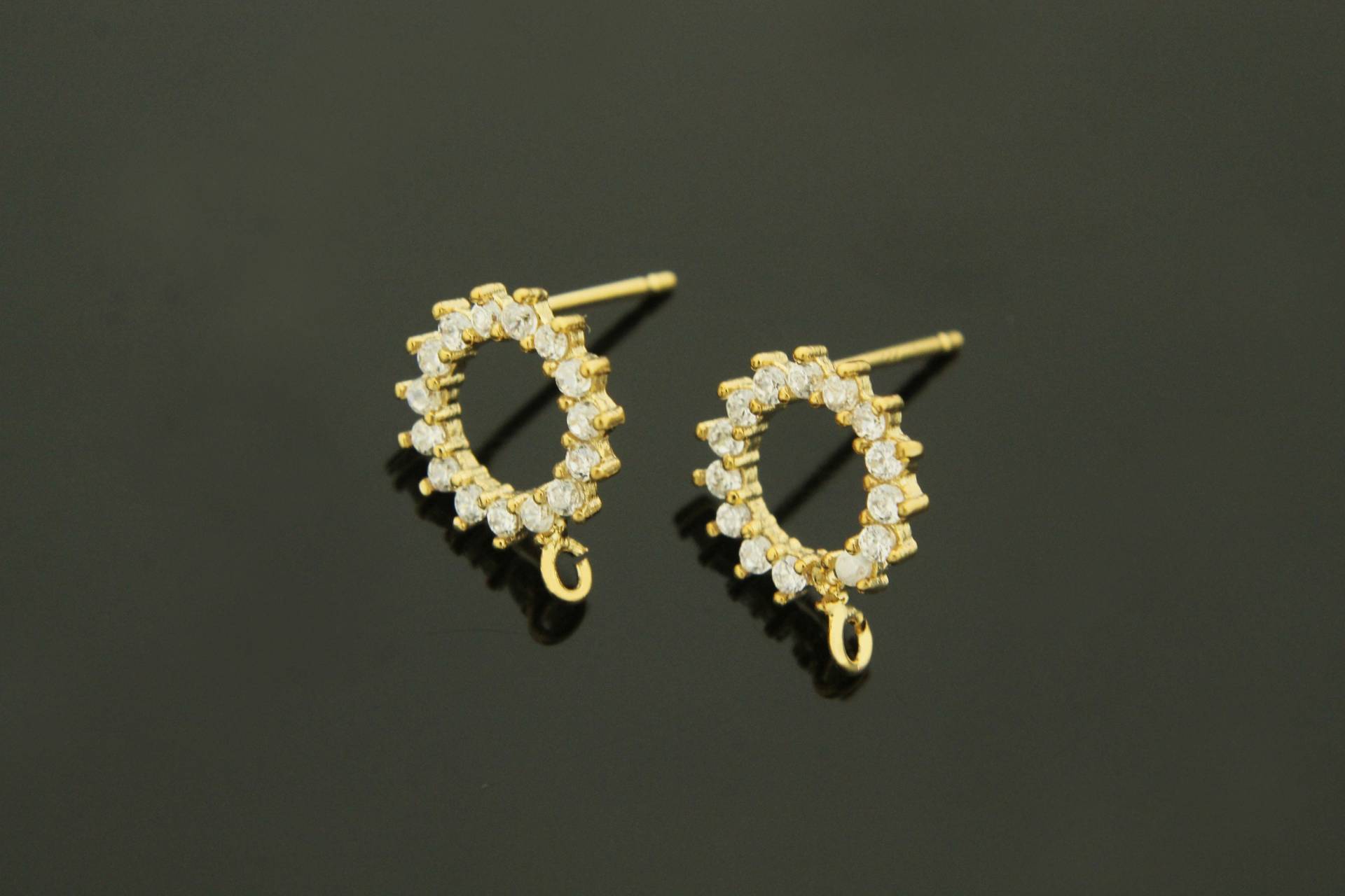 Sonnenblume Kubik Ohrring Post Mit Offenem Link, 10mm, 16K Vergoldet Messing, Nickel Frei, Zirkonia, Baumelnde Ohrringe, 2 Stück, [T67-R1] von JewelryKorea