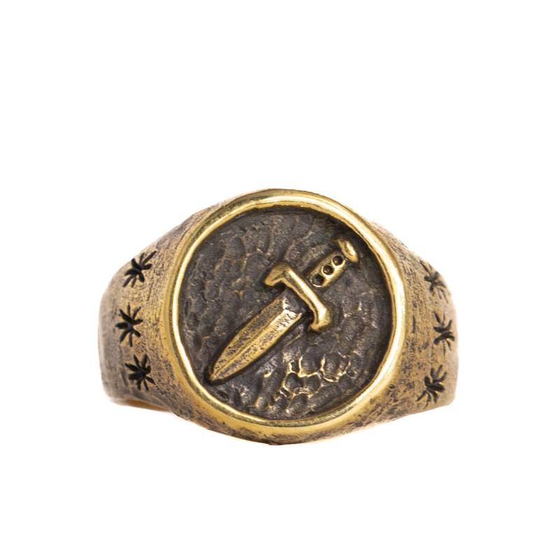 Messing Dolch Ring Mit Sternen, Herren Statement Ring, Handgemachter Schmuck, Mini Messer Unisex Messingring, Militär Geschenk Idee von JewelryLabBali