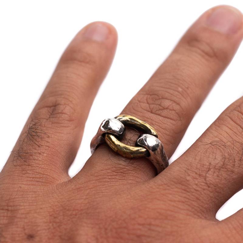 Mixed Metals Link-Kettenring, Sterling Silber Und Messing Ring, One Ring Handcraft Schmuck Für Ihn, Einzigartiges Design Statement Sie von JewelryLabBali