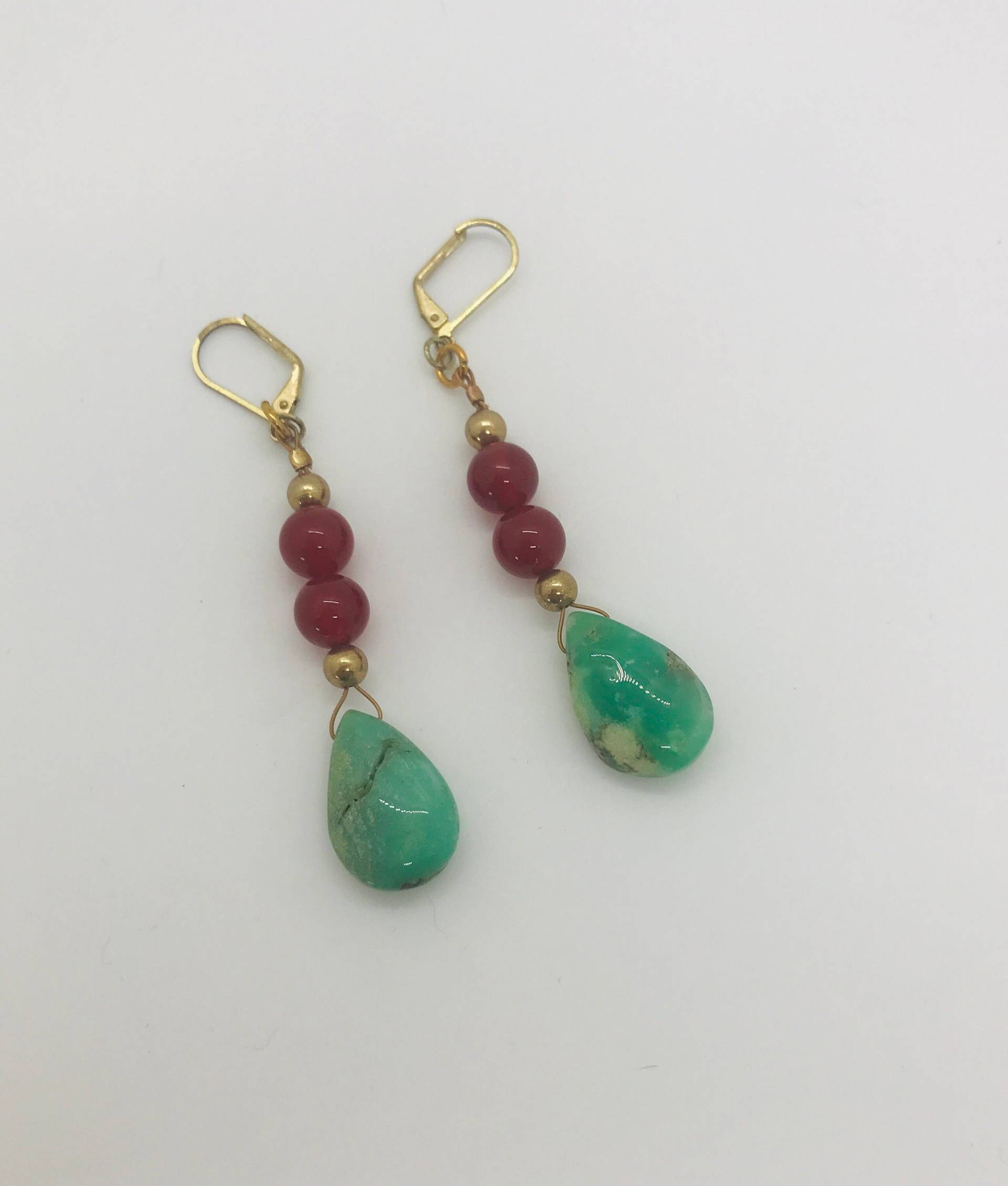 Chrysopras Und Karneol Ohrringe Mit Vergoldeten Messing Brisur Ohrhaken von JewelryLoveDesign