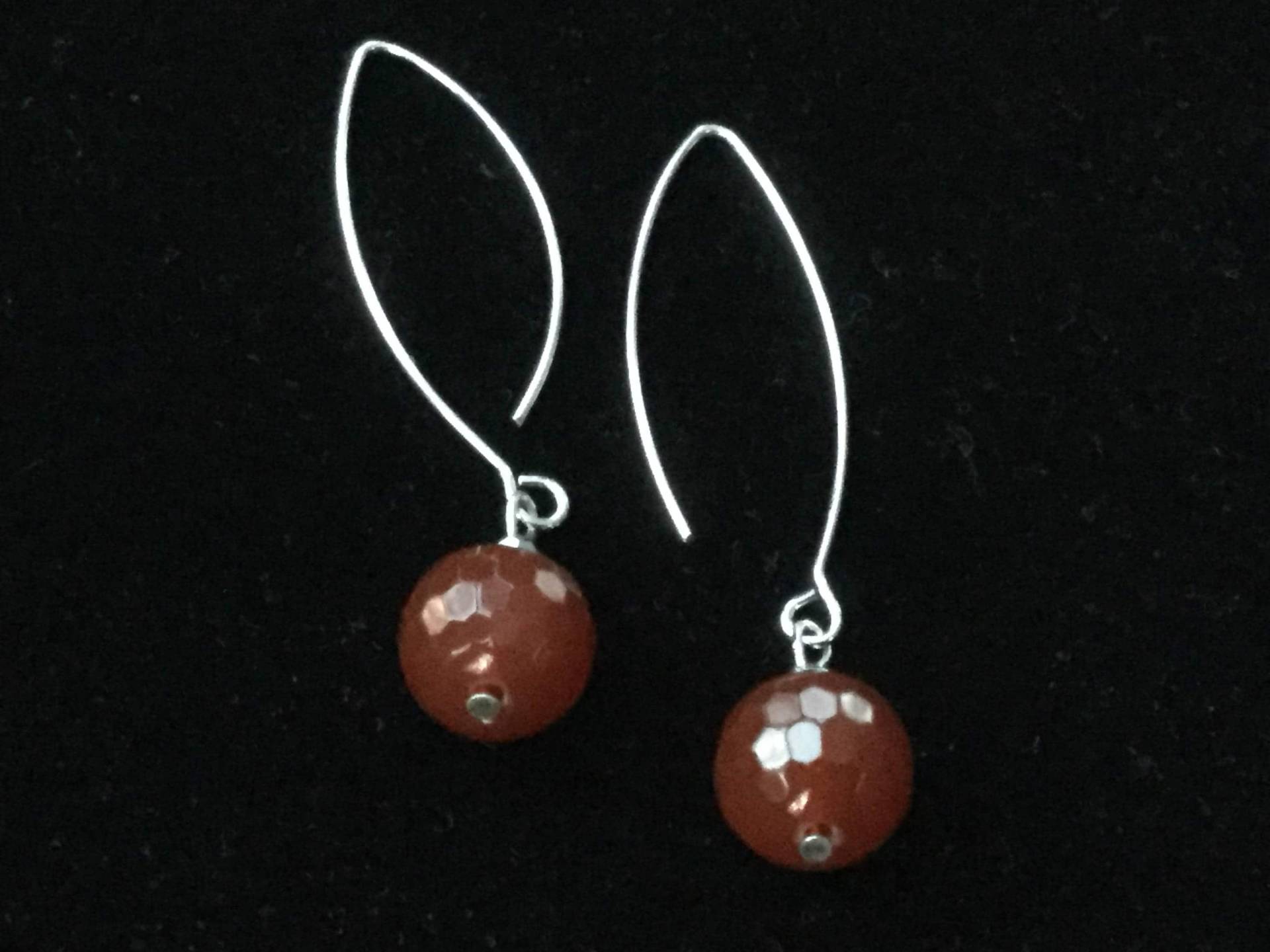 Ohrringe Runden Karneol Orange Rote Facettierte Tropfenohrringe Mit Silber Marquise Ohr Drähte, Facettiertem Kristall Akzent von JewelryLoveRocks