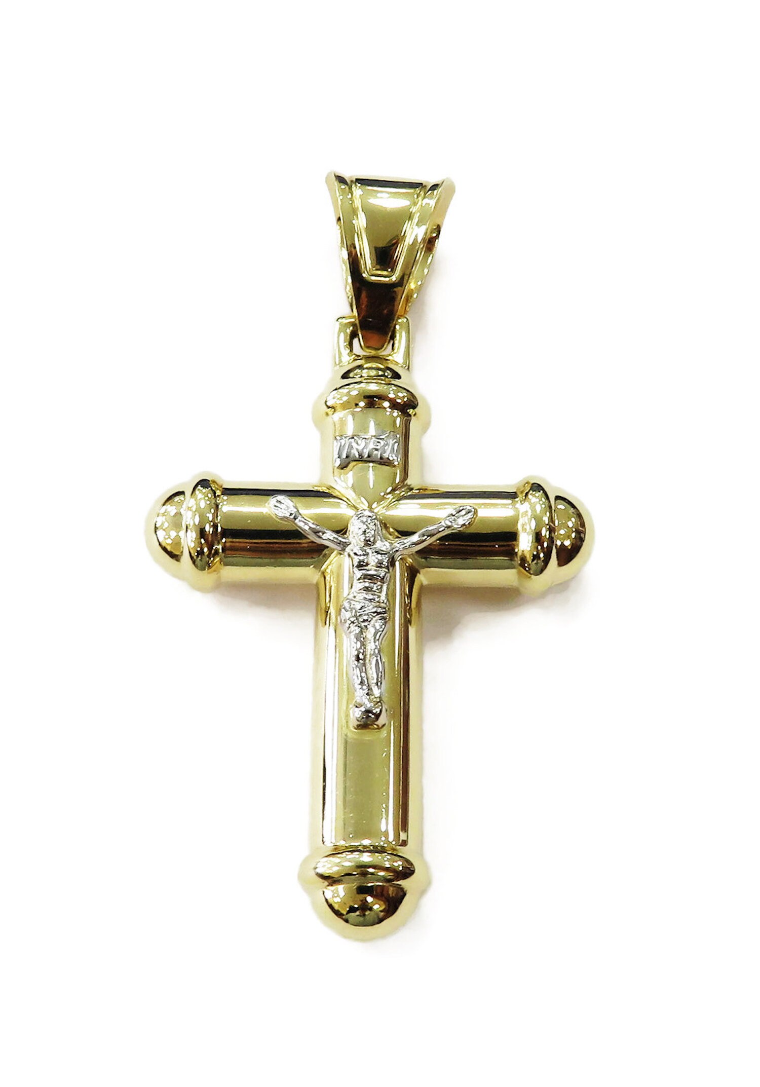 14K Zwei Ton Gelb & Weiß Gold Kreuz Kruzifix Charm Halskette Anhänger 14K Zwei Ton Gelb & Weiß Gold Kreuz Kruzifix Charm Halskette Anhänger von JewelryMasterUSA