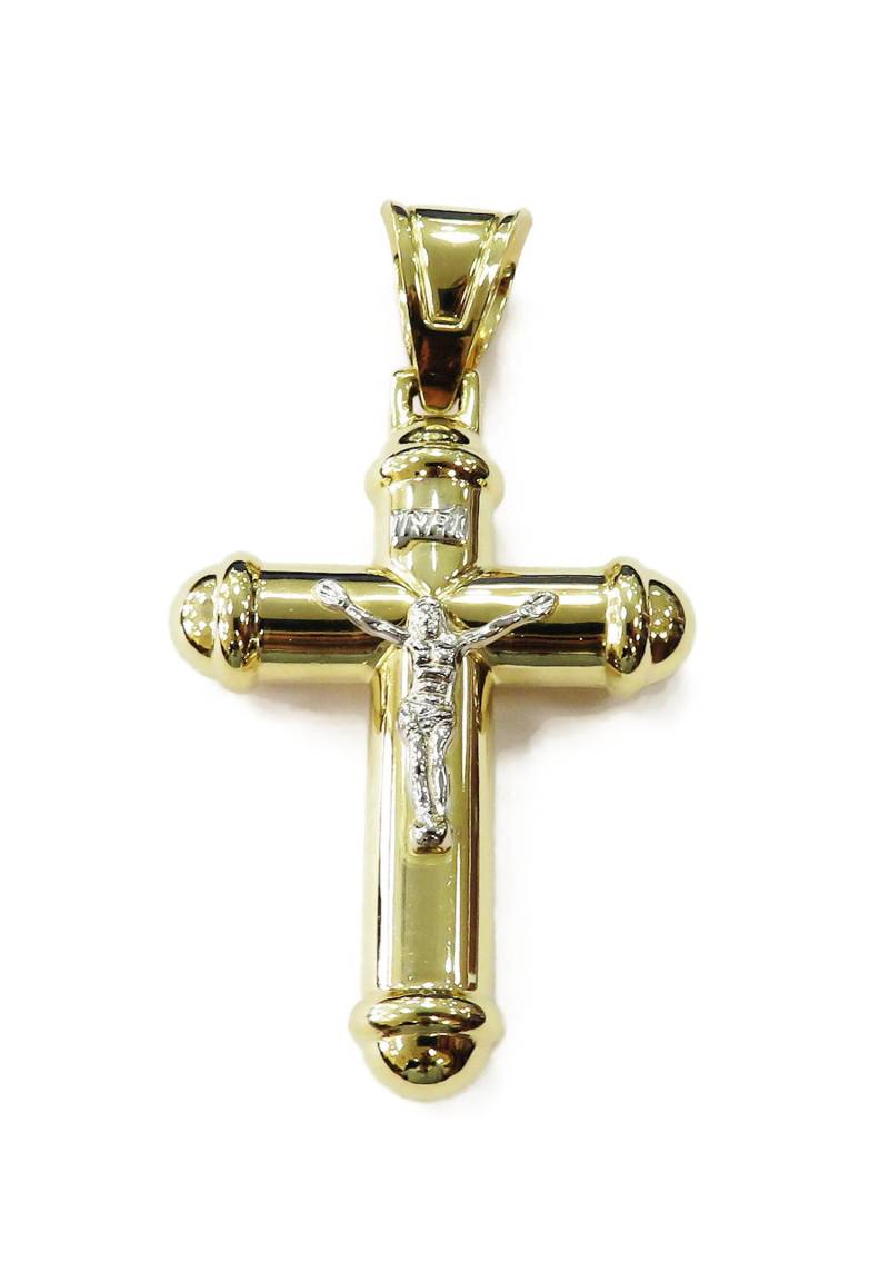 14K Zwei Ton Gelb & Weiß Gold Kreuz Kruzifix Charm Halskette Anhänger von JewelryMasterUSA