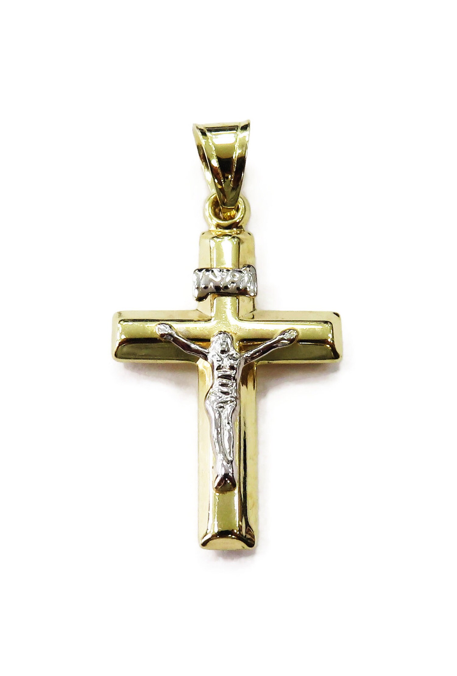 14K Zwei Ton Gelb & Weiß Gold Kreuz Kruzifix Charm Halskette Anhänger 14K Zwei Ton Gelb & Weiß Gold Kreuz Kruzifix Charm Halskette Anhänger von JewelryMasterUSA