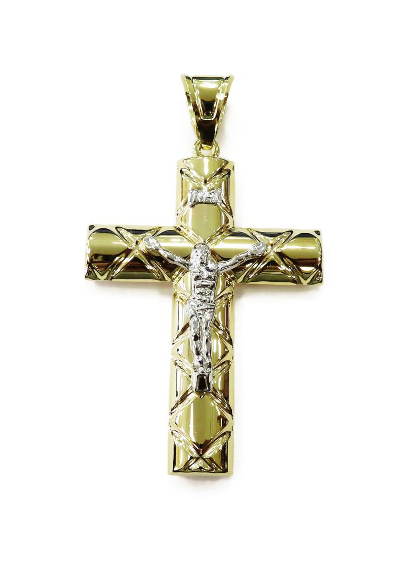 14K Zwei Ton Gelb & Weiß Gold Kreuz Kruzifix Charm Halskette Anhänger 14K Zwei Ton Gelb & Weiß Gold Kreuz Kruzifix Charm Halskette Anhänger von JewelryMasterUSA