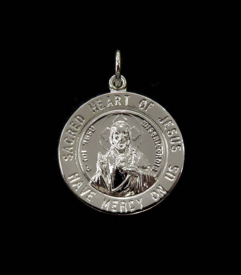 sterling Silber 0, 925 Heiliges Herz Jesu Haben Barmherzigkeit Auf Uns Medaille Halskette Anhänger Charme von JewelryMasterUSA