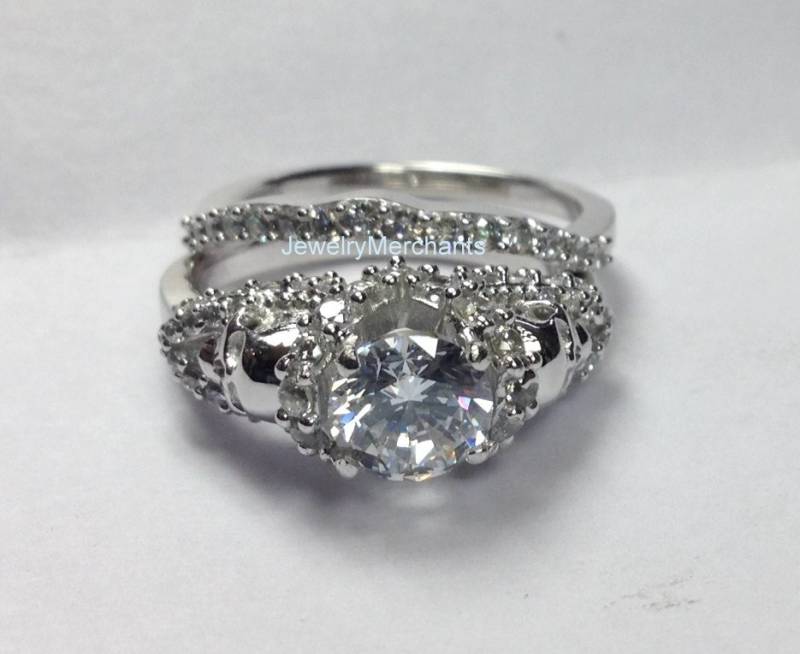 Gothic Skull Verlobungsring Ehering Set 925 Sterling Silber, 14K Weißgold Über von JewelryMerchants