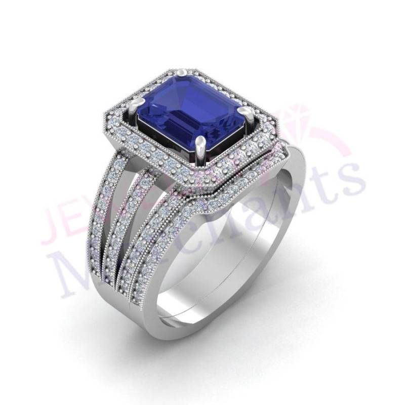 Saphir Verlobungsring Set Massiv 925 Sterling Silber Brautschmuck von JewelryMerchants