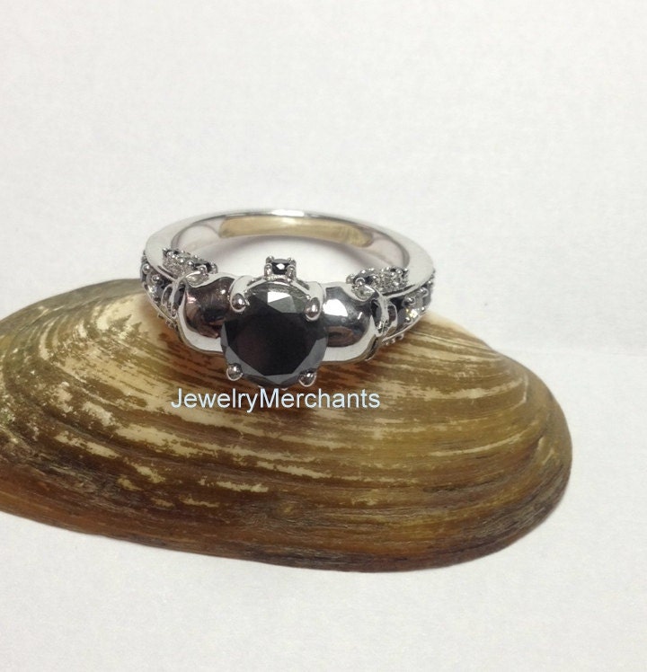 Totenkopf Verlobungsring 2.30 Ct Schwarzer Moissanit, Massiver 925 Sterling Silber Gothic Ehering von JewelryMerchants