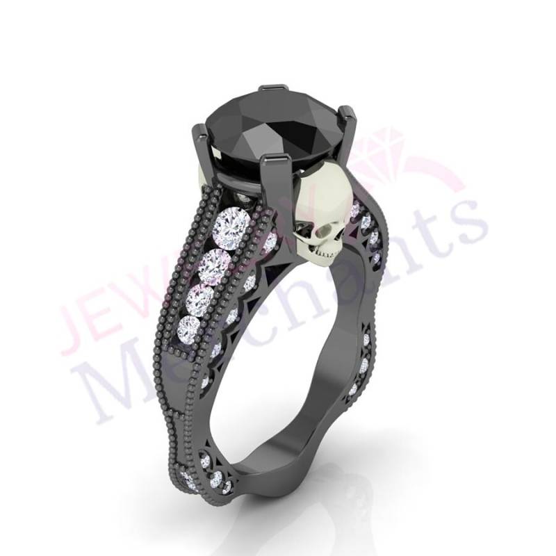 Totenkopf Verlobungsring 2.80 Ct Schwarzer Diamant, Sterling Silber Gothic Ehering von JewelryMerchants