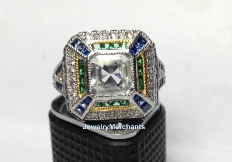 Weißer Saphir Verlobungsring Asscher Schnitt Massiver 925 Sterling Silber Brautring von JewelryMerchants