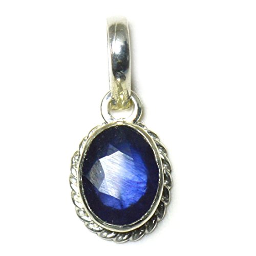 JewelryOnClick Anhänger mit blauem Saphir, 3 Karat, natürlicher ovaler Edelstein, 92,5 Sterling Silber von JewelryOnClick