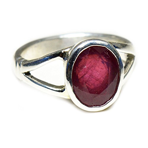 JewelryOnClick Astrologie und Astronomie Geburtssteinringe Sterling Silber Naturlich indischer Rubin Oval Handgefertigter Ring aus 5 Karat ovalem Stein Lünetteneinstellung Größe 50 von JewelryOnClick