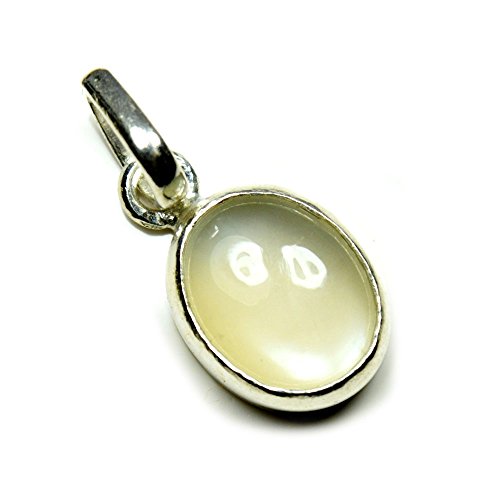 JewelryOnClick Mondstein Anhänger 6 Karat natürlicher ovaler Edelstein 925 Sterling Silber von JewelryOnClick