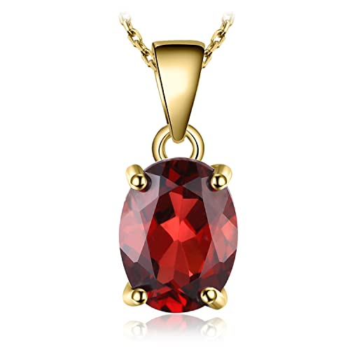 JewelryPalace Oval 2.5ct Echt Granat Birthstone Solitaire Kette Anhänger, Roter Stein Schmuck Set, Halsketten Damen Silber 925 Collier Edelstein Mädchen, Ketten für Frauen Geschenk Vergoldet 45CM von JewelryPalace