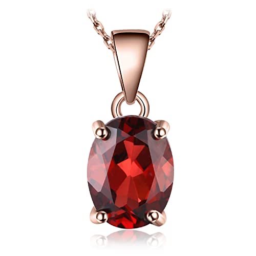 JewelryPalac Oval 2.5ct Echt Granat Birthstone Solitaire Kette Anhänger, Roter Stein Schmuck Set, Halsketten Damen Silber 925 Collier Edelstein Mädchen, Ketten für Frauen Geschenk Rosegold 45CM von JewelryPalace