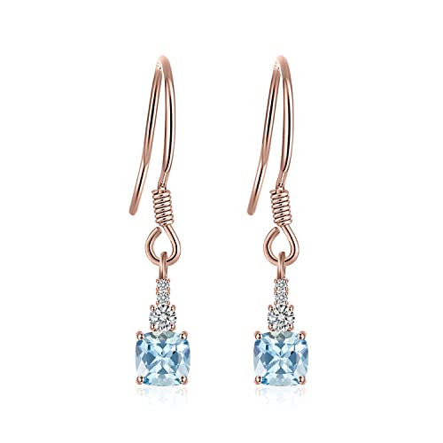 JewelryPalace 1.5ct Echt Natur Blau Topas Ohrhänger Silber 925 Damen, Blautopas Schmuck Set, Ohrringe Silber Quadrat Edelstein Mädchen, Modeschmuck Ohrringe mit Stein Frauen Geschenk Rosegold von JewelryPalace