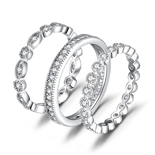 JewelryPalace Ewigkeitsring 3 Stapelringe Verlobungsring Eheringe Ring Silber 925 Damen, Zirkonia Silberringe Trauringe Damenring Vorsteckring Hochzeitsringe Antragsring Memoirering Ringe Set Schmuck von JewelryPalace