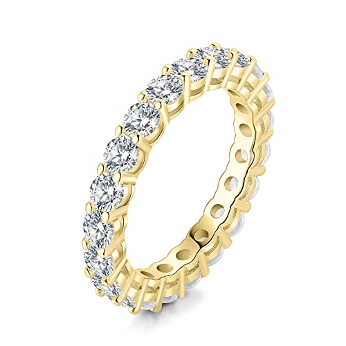 JewelryPalace 2.2ct Rund Moissanite Band Ring Damen, Hochzeitsringe Silber 925 Trauringe Eheringe für Frauen, Vorsteckring Stapelring Eternity Ring Bandring Schmal, Ringe Set Schmuck Vergoldet 54 von JewelryPalace