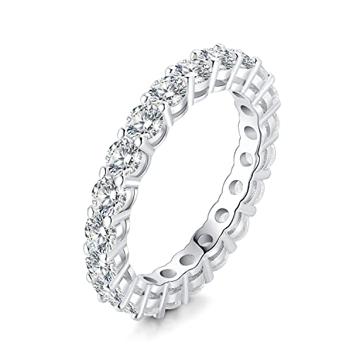 JewelryPalace 2.2ct Rundschliff Moissanite Band Ring Damen, Hochzeitsringe Silber 925 Trauringe Eheringe für Frauen, Vorsteckring Stapelring Eternity Ring Bandring Schmal, Ringe Set Schmuck 54 von JewelryPalace