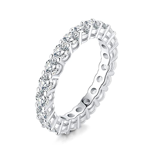 JewelryPalace 2.2ct Rundschliff Zirkonia Band Ring Damen, Hochzeitsringe Silber 925 Trauringe Eheringe für Frauen, Vorsteckring Stapelring Eternity Ring Bandring Schmal, Ringe Set Schmuck 57 von JewelryPalace