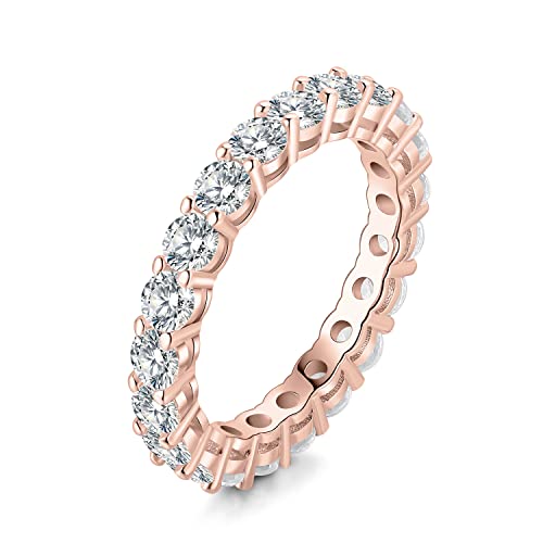 JewelryPalace 2.2ct Rundschliff Zirkonia Band Ring Damen, Hochzeitsringe Silber 925 Trauringe Eheringe für Frauen, Vorsteckring Stapelring Eternity Ring Bandring Schmal, Ringe Set Schmuck Rosegold 51 von JewelryPalace