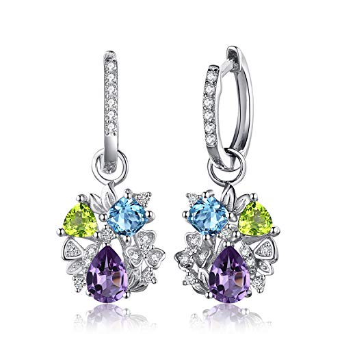 JewelryPalace 2ct Echt Blautopas Amethyst Peridot Ohrhänger Silber 925 Damen, Naturstein Schmuck Set, Ohrringe Silber Blume Edelstein Mädchen, Creolen Silber Bunt Modeschmuck für Frauen Geschenke von JewelryPalace