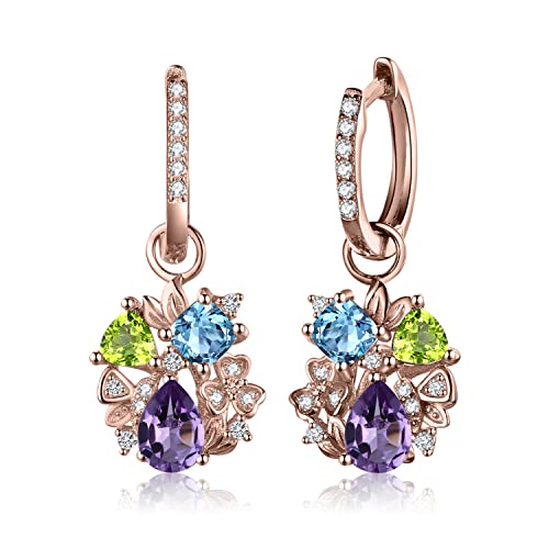 JewelryPalace 2ct Echt Blautopas Amethyst Peridot Ohrhänger Silber 925 Damen, Naturstein Schmuck Set, Ohrringe Silber Blume Edelstein Mädchen, Creolen Silber Bunt Schmuck Frauen Geschenke Rosegold von JewelryPalace