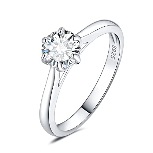 JewelryPalace 5mm 0.5ct Rund Zirkonia Solitär Promise Ring Damen, Braut Schmuck Set, Verlobungsring Damenring Ringe Silber 925 mit Stein für Frauen, Simulierte Diamant Jubiläum Eheringe Silberringe 59 von JewelryPalace