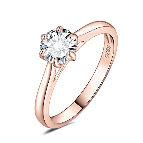 JewelryPalace 5mm 0.5ct Rund Zirkonia Solitär Promise Ring Damen, Braut Schmuck Set, Verlobungsring Damenring Ringe Silber 925 mit Stein für Frauen, Simulierte Diamant Jubiläum Eheringe Rosegold 51 von JewelryPalace