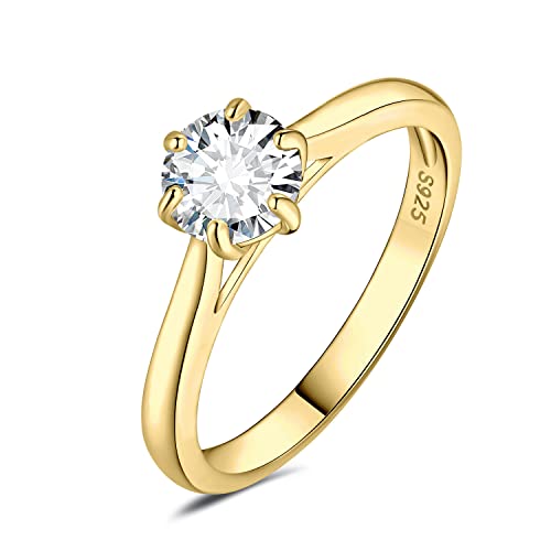 JewelryPalace 5mm 0.5ct Rund Zirkonia Solitär Promise Ring Damen, Braut Schmuck Set, Verlobungsring Damenring Ringe Silber 925 mit Stein für Frauen, Simulierte Diamant Jubiläum Eheringe Vergoldet 59 von JewelryPalace