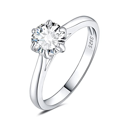 JewelryPalace 6.5mm 1ct Rund Zirkonia Solitär Promise Ring Damen, Braut Schmuck Set, Verlobungsring Damenring Ringe Silber 925 mit Stein für Frauen, Simulierte Diamant Jubiläum Eheringe Silberringe 51 von JewelryPalace