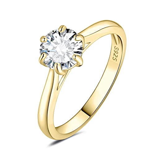 JewelryPalace 6.5mm 1ct Rund Zirkonia Solitär Promise Ring Damen, Braut Schmuck Set, Verlobungsring Damenring Ringe Silber 925 mit Stein für Frauen, Simulierte Diamant Jubiläum Eheringe Vergoldet 51 von JewelryPalace